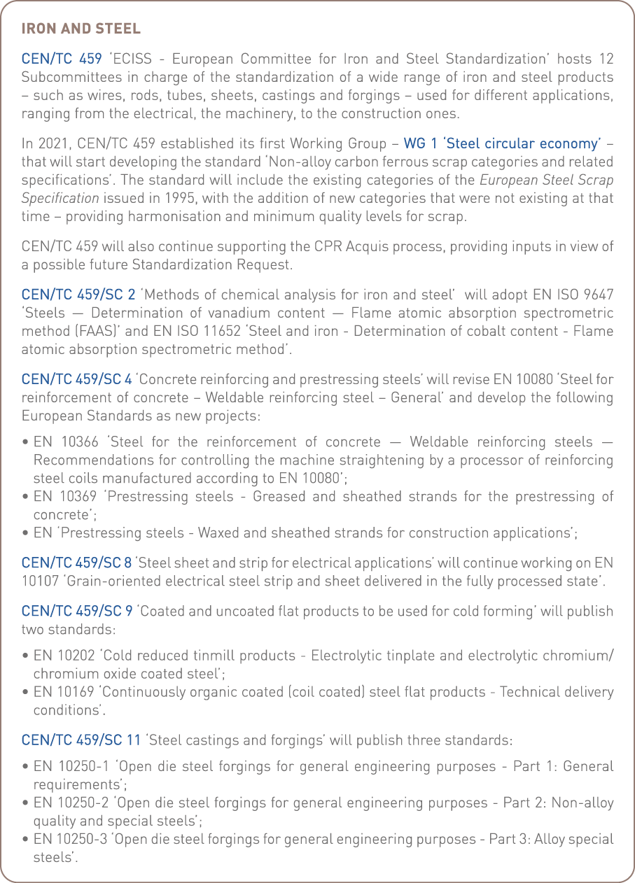 Iron and steel CEN TC 459  ECISS - European Committee for Iron and Steel Standardization  hosts 12 Subcommittees in c   