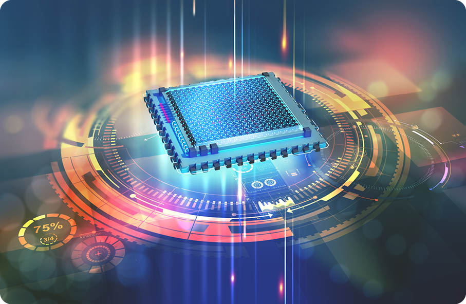 Futuristic CPU  Quantum processor in the global computer network  3d illustration of digital cyber space 