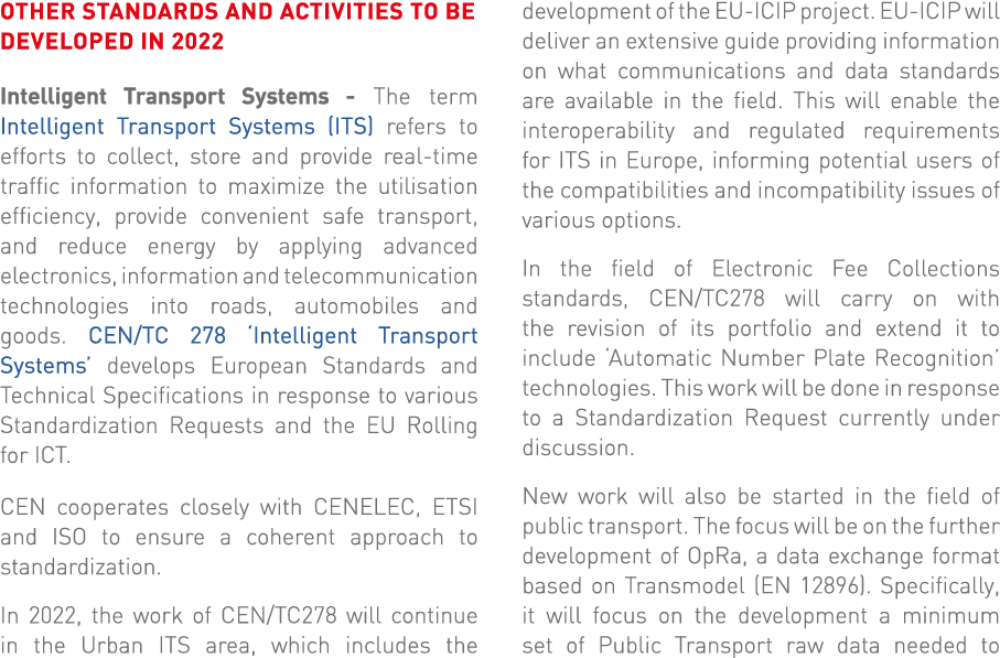 Other standards and activities to be developed in 2022 Intelligent Transport Systems - The term Intelligent Transport   