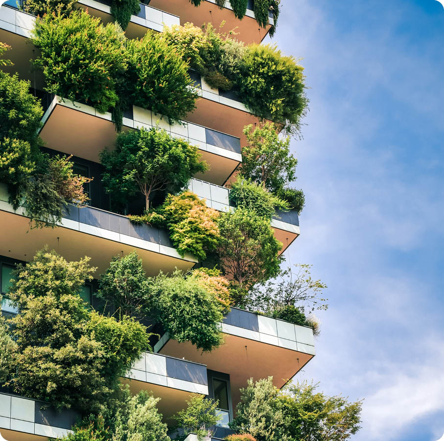 Milan, Italy - June 15, 2019: Green futuristic skyscraper Bosco Verticale, vertical forest building with gardens on balconies  Modern sustainable architecture in Porta Nuova area 