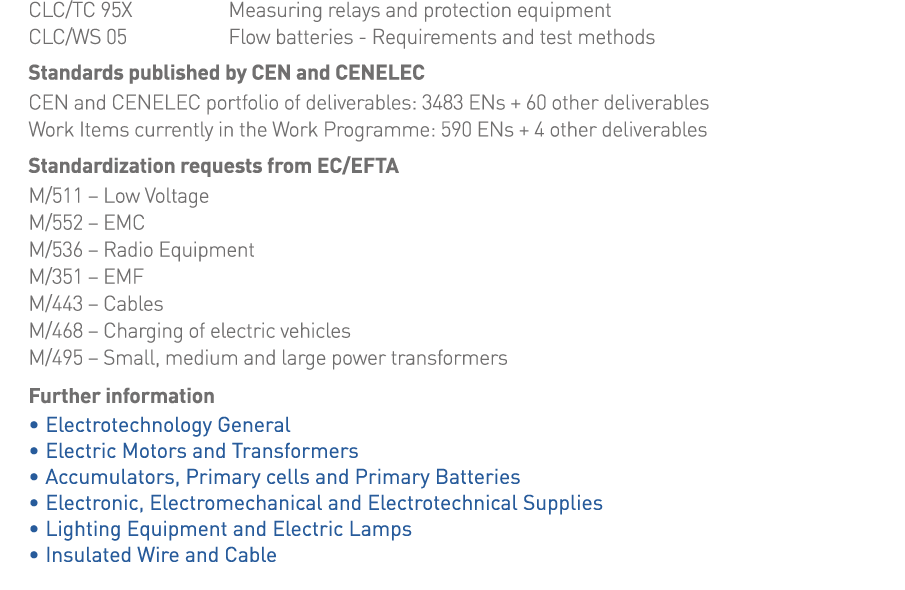 CLC TC 95X Measuring relays and protection equipment CLC WS 05 Flow batteries - Requirements and test methods Standar   