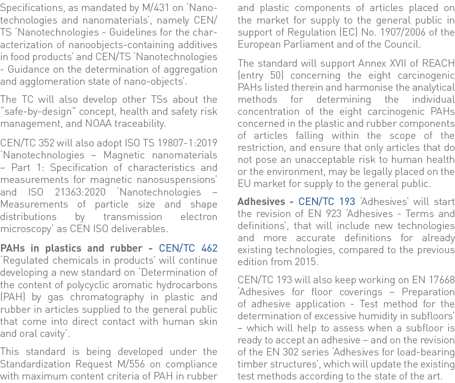 Specifications, as mandated by M 431 on  Nanotechnologies and nanomaterials , namely CEN TS  Nanotechnologies - Guide   