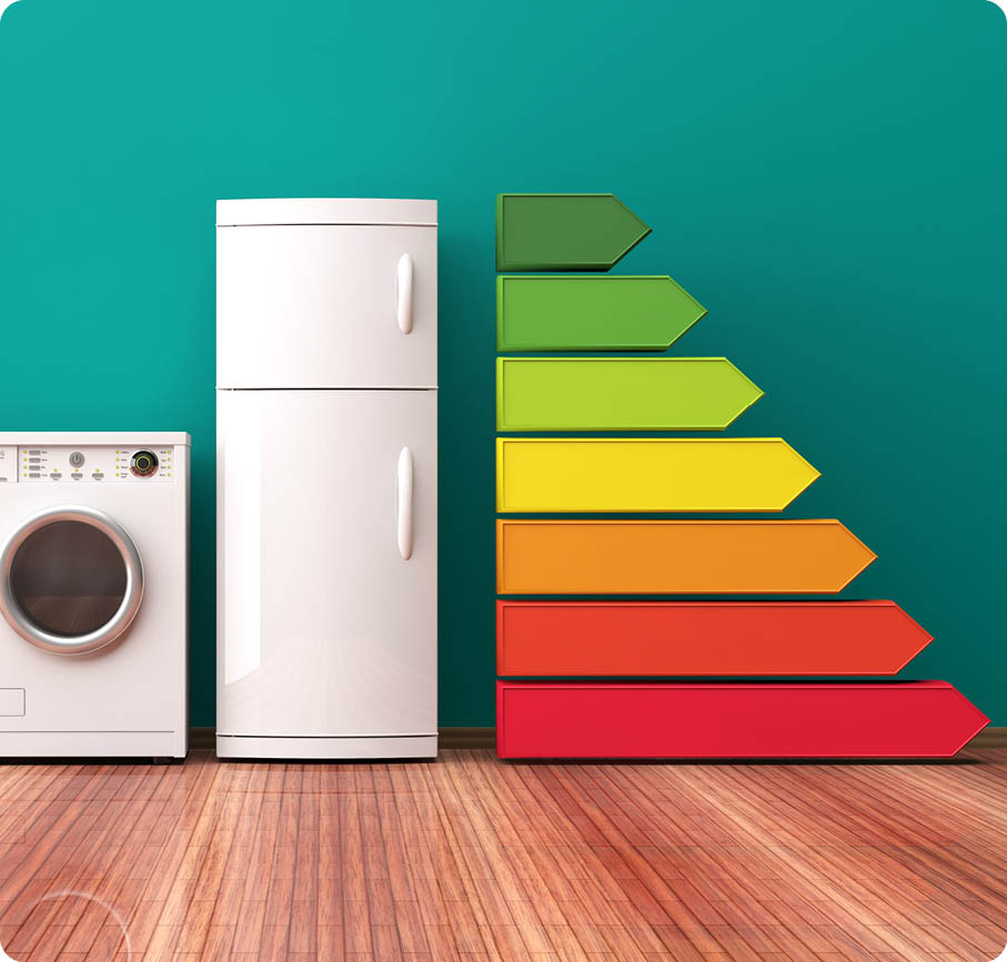 Home appliances and energy efficiency ranking  3d illustration 