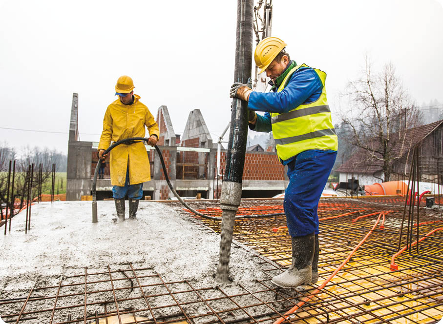 Aerial view of construction worker in construction site 