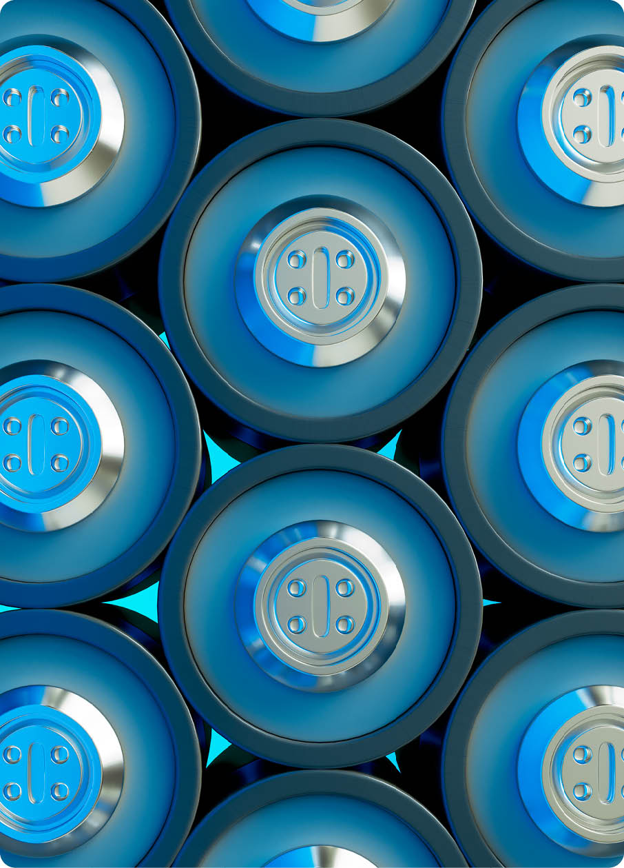 3D render of many lithium cell batteries  Storage of glossy rechargeable accumulators 