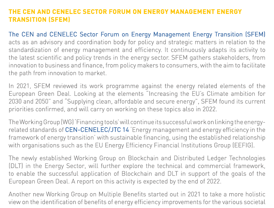 The CEN and CENELEC Sector Forum on Energy Management Energy Transition (SFEM) The CEN and CENELEC Sector Forum on En   
