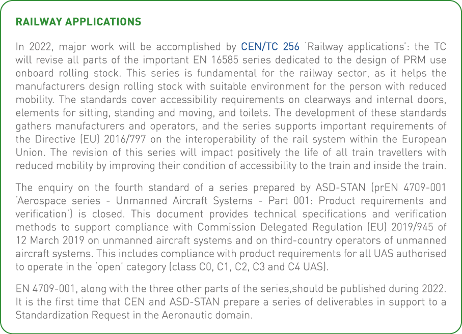 Railway applications In 2022, major work will be accomplished by CEN TC 256  Railway applications : the TC will revis   