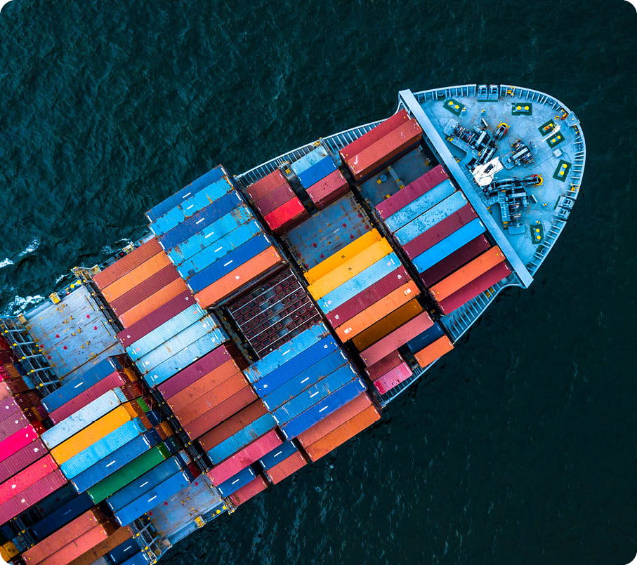 Aerial top view container cargo ship in import export business commercial trade logistic and transportation of international by container cargo ship in the open sea, Container cargo freight shipping 