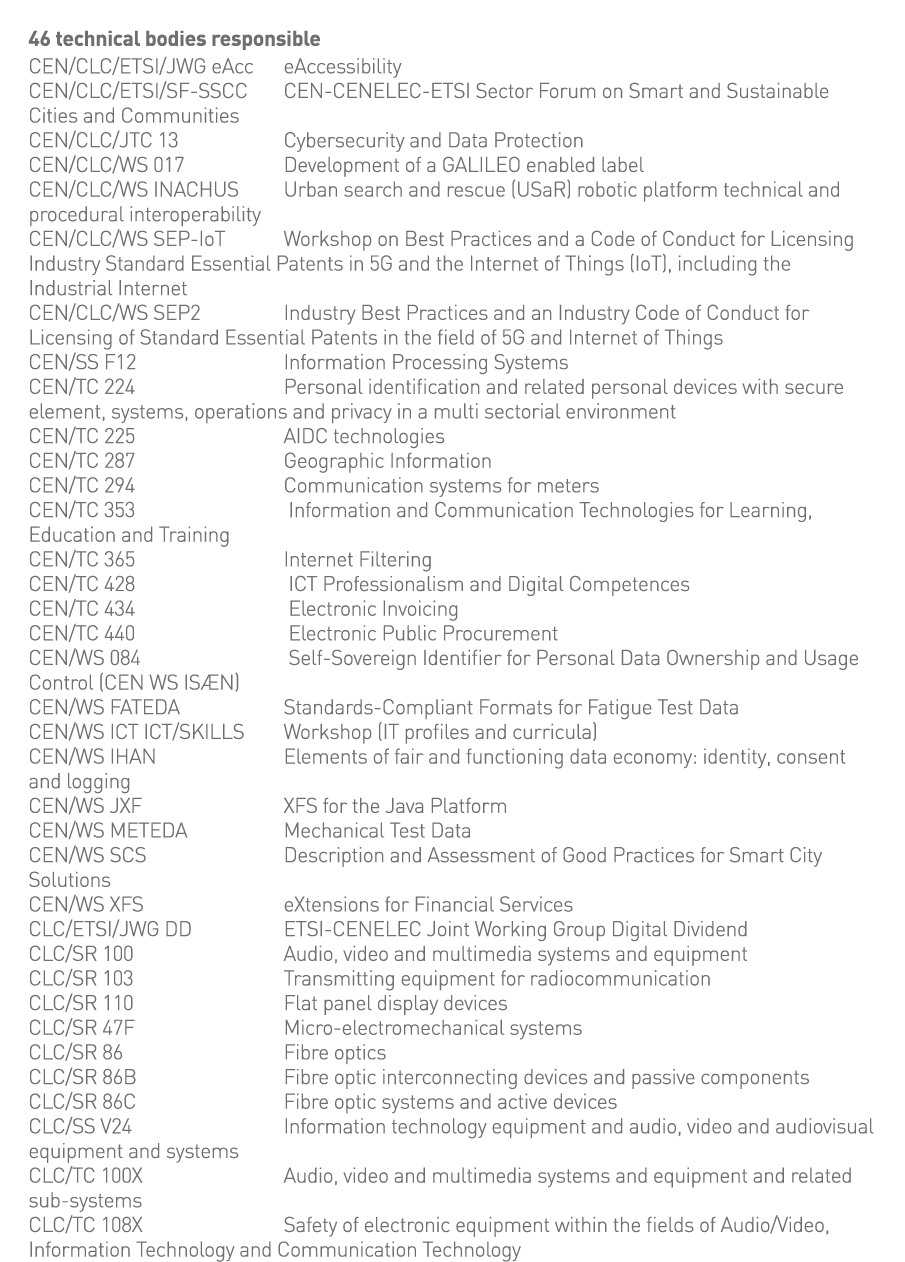 46 technical bodies responsible CEN CLC ETSI JWG eAcc eAccessibility CEN CLC ETSI SF-SSCC CEN-CENELEC-ETSI Sector For   