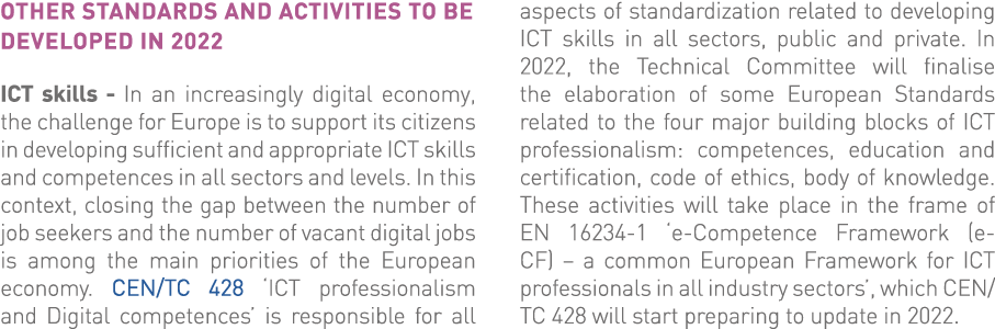 Other standards and activities to be developed in 2022 ICT skills - In an increasingly digital economy, the challenge   