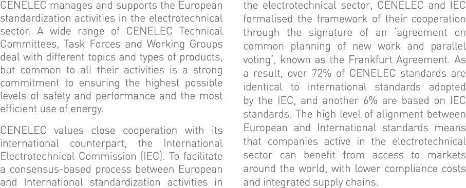 CENELEC manages and supports the European standardization activities in the electrotechnical sector  A wide range of    