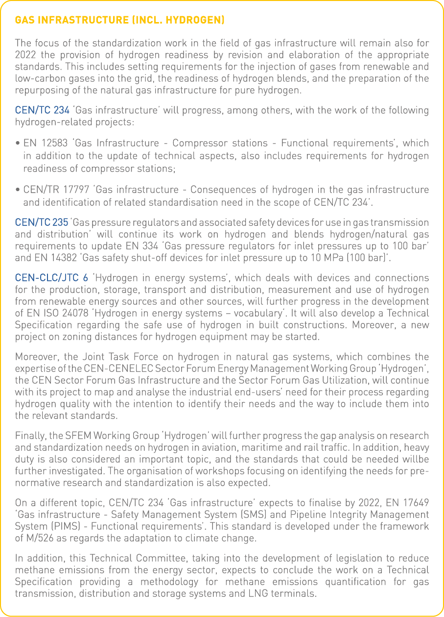 Gas infrastructure (incl  hydrogen) The focus of the standardization work in the field of gas infrastructure will rem   