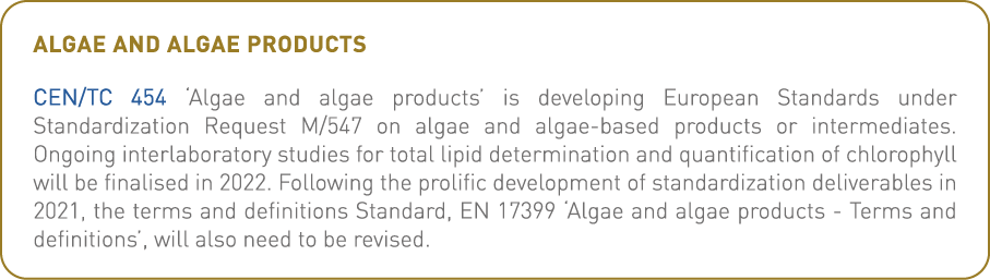 Algae and algae products CEN TC 454  Algae and algae products  is developing European Standards under Standardization   