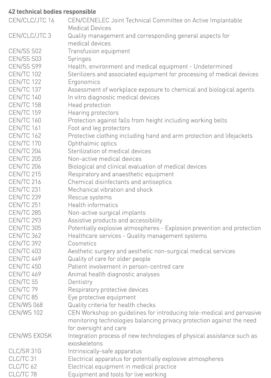 42 technical bodies responsible CEN CLC JTC 16  CEN CENELEC Joint Technical Committee on Active Implantable Medical D   