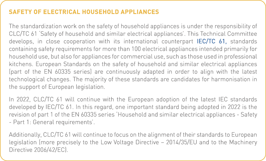Safety of electrical household appliances The standardization work on the safety of household appliances is under the   